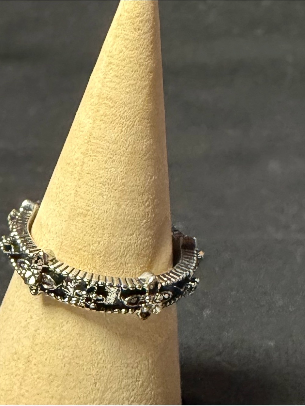 Ornate Floral Stackable Ring — Silver